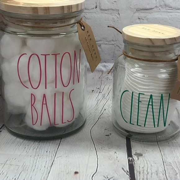 NWT Rae Dunn COTTON BALLS & CLEAN Jars - Picture 2 of 10